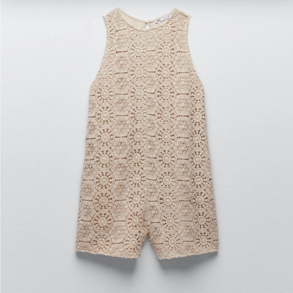 Zara Crochet Jumpsuit Romper Bohemian Indie Granola Hippie Cottagecore Lace